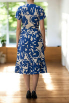 Ladies Floral Ruffel Wrap Dress - Royal And Cream - StylePhase SA
