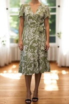 Ladies Floral Ruffel Wrap Dress - Sage Floral - StylePhase SA
