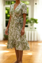 Ladies Floral Ruffel Wrap Dress - Sage Floral - StylePhase SA