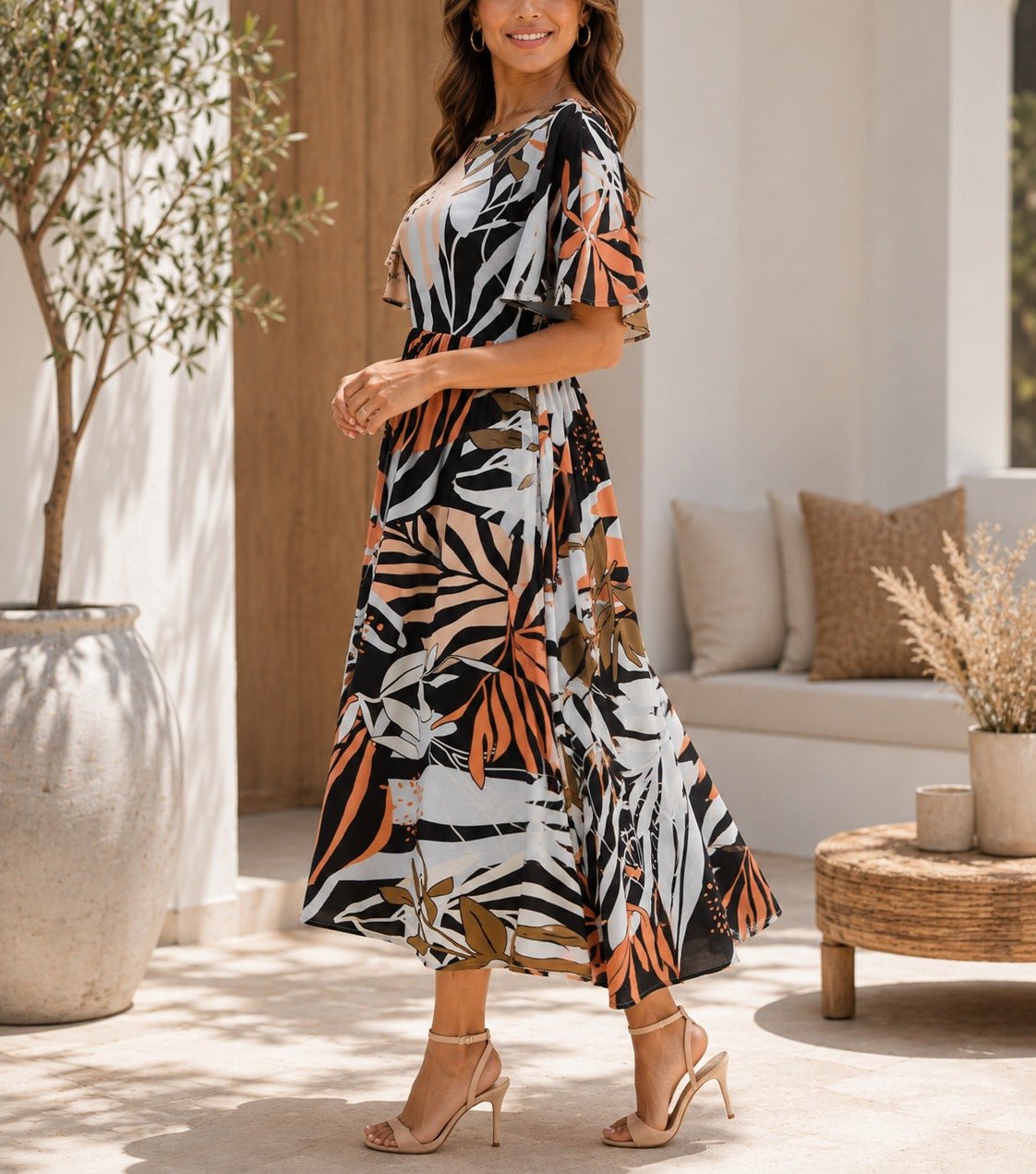 Ladies Floral Square Neck Dress - StylePhase SA