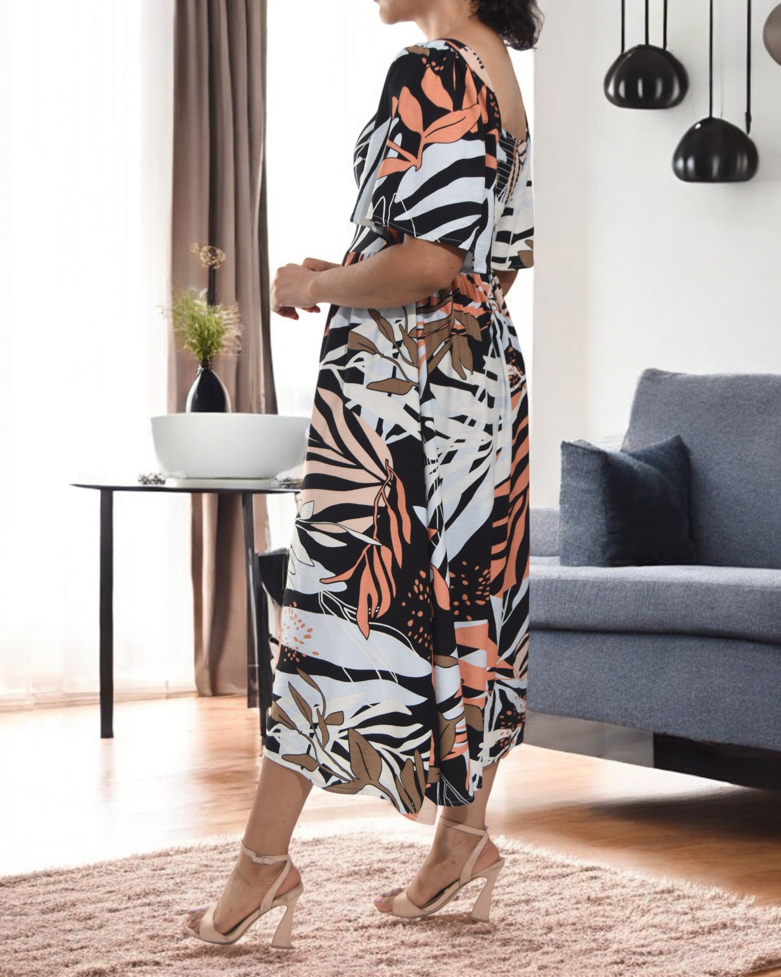 Ladies Floral Square Neck Dress - StylePhase SA