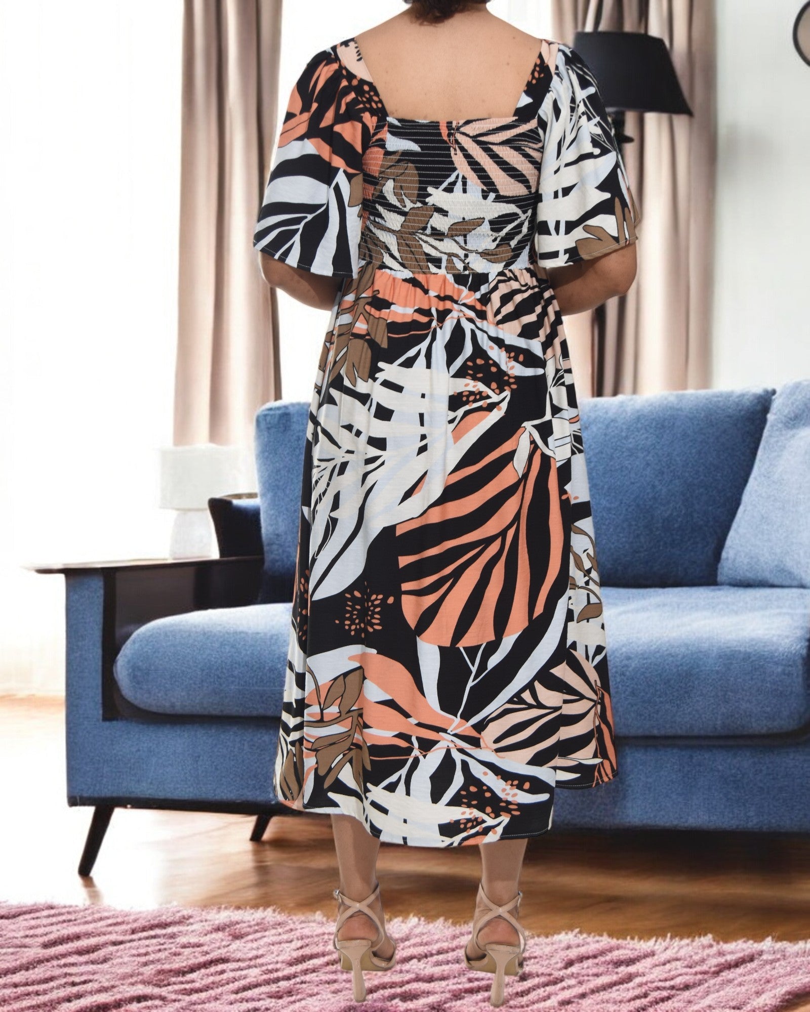 Ladies Floral Square Neck Dress - StylePhase SA