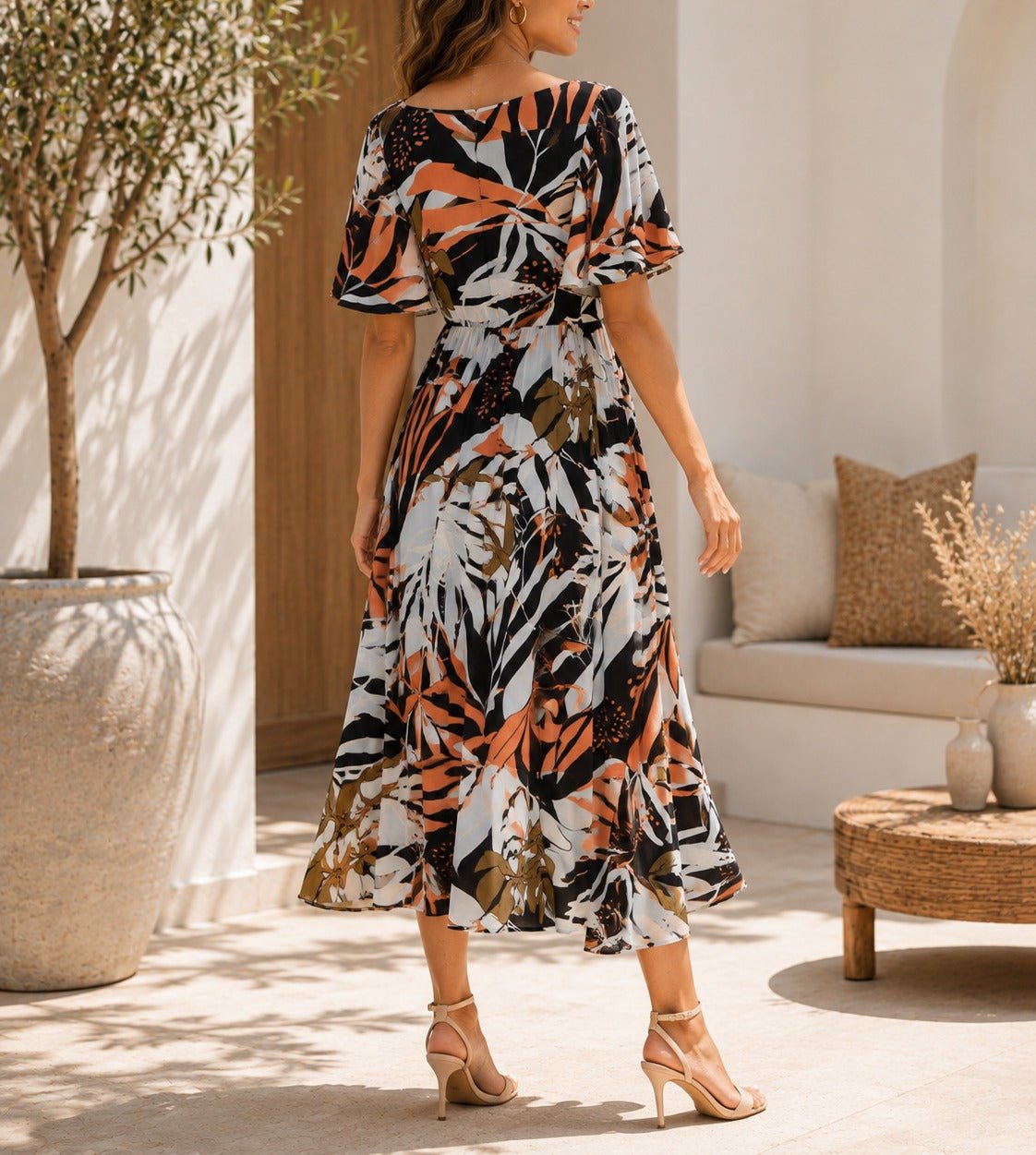 Ladies Floral Square Neck Dress - StylePhase SA