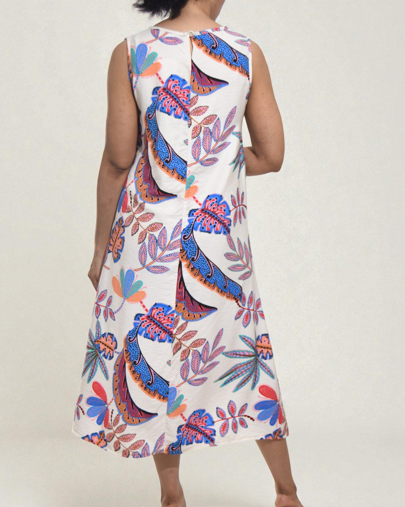 Ladies Floral White Midi Sleeveless Dress - StylePhase SA