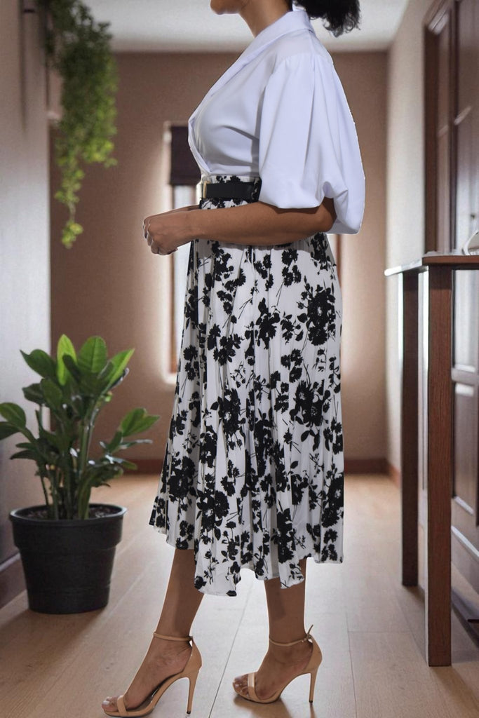 Ladies Floral White Pocket Skirt (No Belt) - StylePhase SA