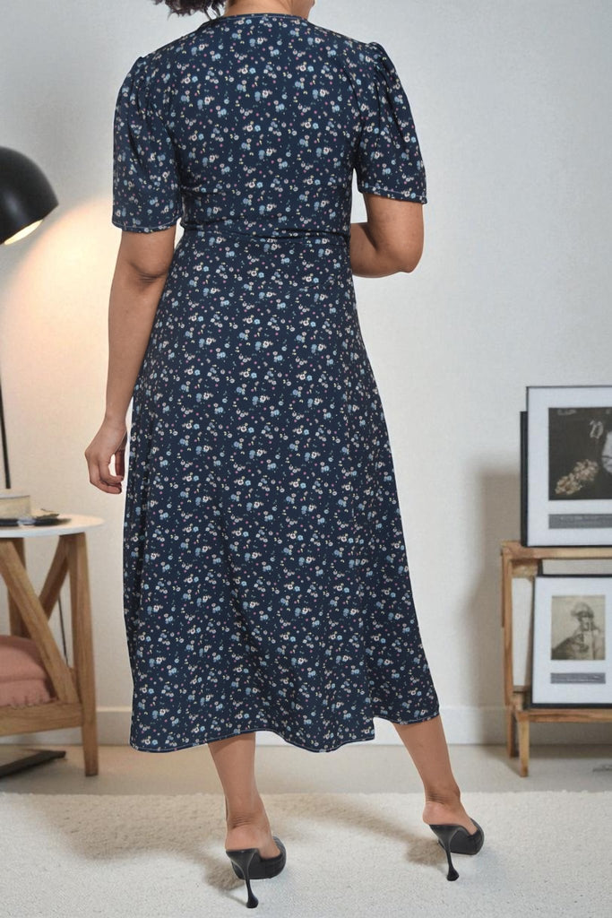 Ladies Floral Wrap Dress - Navy And Blue - StylePhase SA