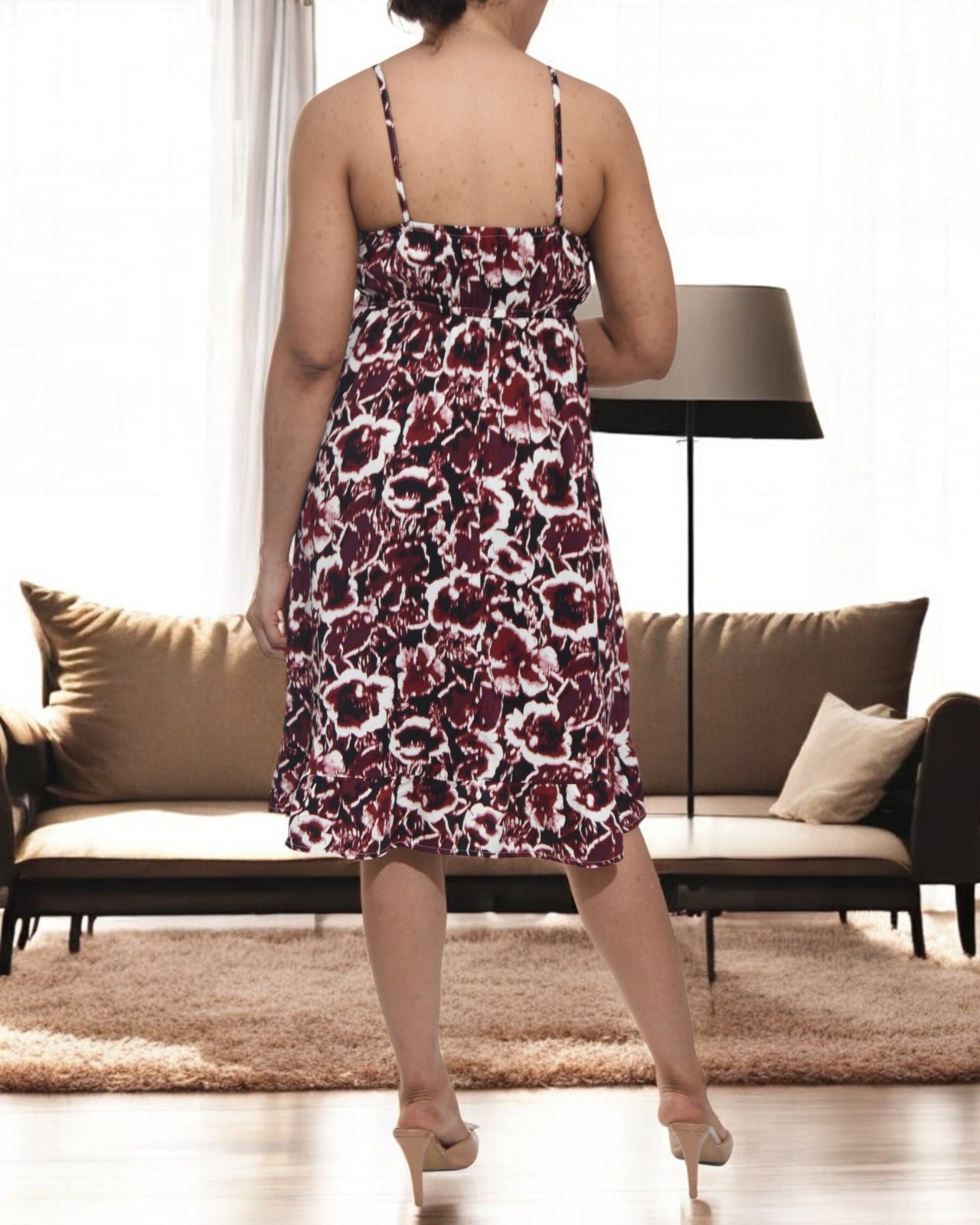 Ladies Frill Mini Dress - Maroon And Navy - StylePhase SA