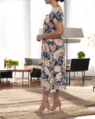 Ladies Front Slit Dress - Black Floral - StylePhase SA