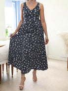 Ladies Front Slit Dress - Black Mini Floral - StylePhase SA