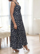 Ladies Front Slit Dress - Black Mini Floral - StylePhase SA