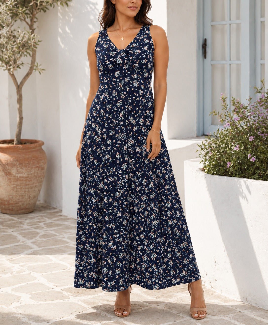 Ladies Front Slit Dress- Black Mini Floral - StylePhase SA