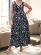 Ladies Front Slit Dress - Black Mini Floral - StylePhase SA