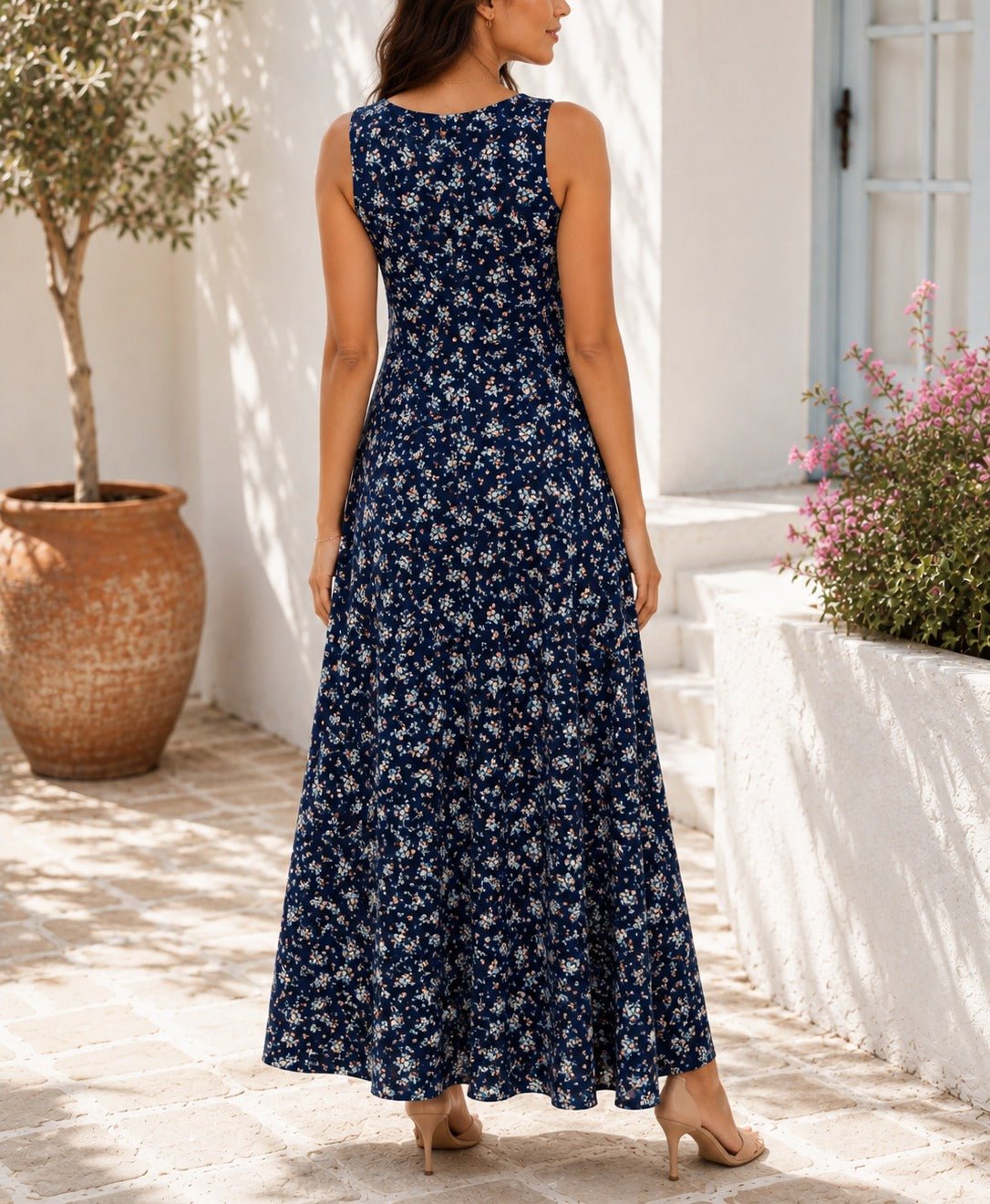 Ladies Front Slit Dress- Black Mini Floral - StylePhase SA