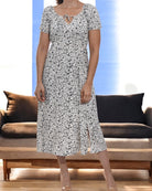 Ladies Front Slit Dress - Cream And Black - StylePhase SA
