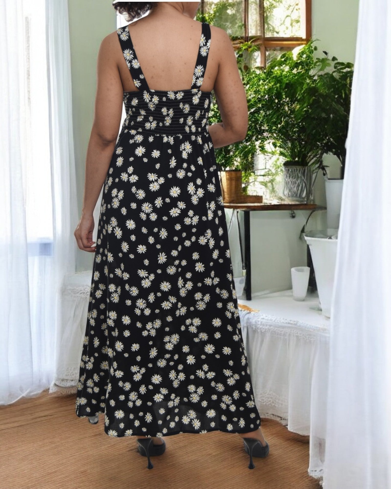 Ladies Front Slit Dress - Daisy Print - StylePhase SA