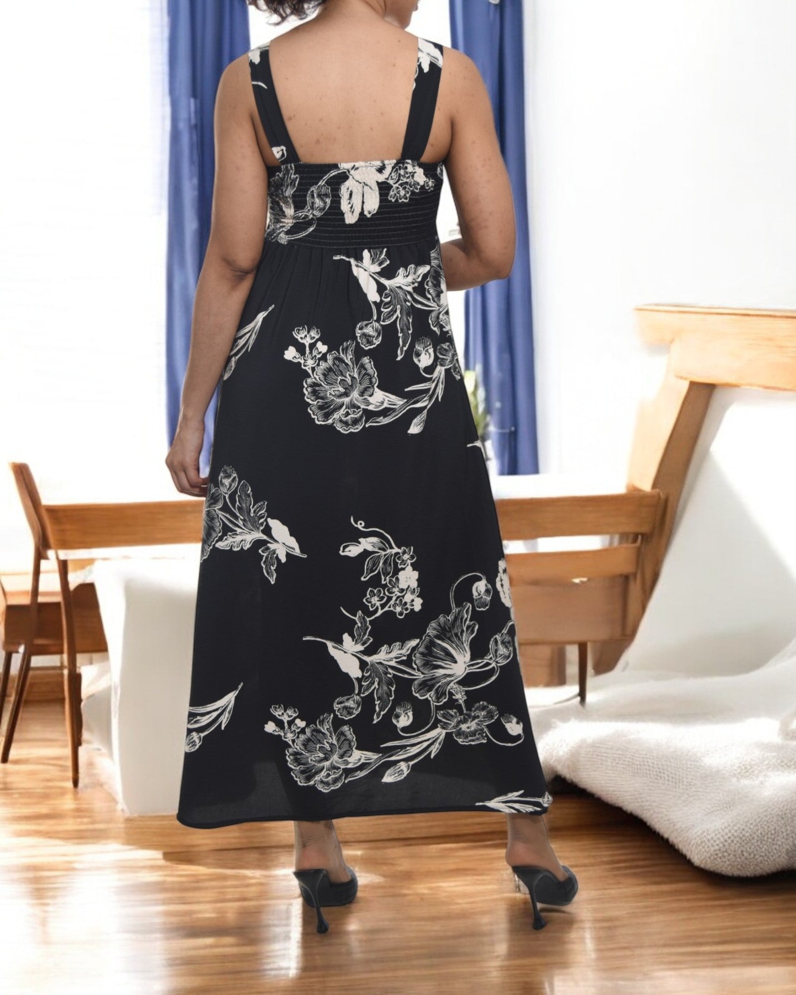 Ladies Front Slit Dress - Floral Cream - StylePhase SA