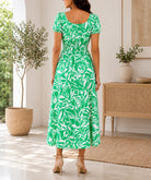 Ladies Front Slit Dress-Green Floral - StylePhase SA