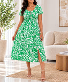 Ladies Front Slit Dress-Green Floral - StylePhase SA