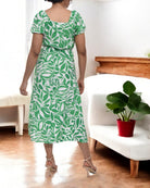 Ladies Front Slit Dress - Green Floral - StylePhase SA