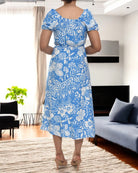 Ladies Front Slit Dress - Light Blue Floral - StylePhase SA