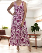 Ladies Front Slit Dress - Maroon Floral - StylePhase SA
