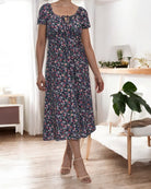 Ladies Front Slit Dress - Navy Floral - StylePhase SA