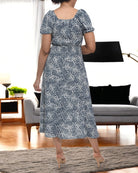 Ladies Front Slit Dress - Navy Mini Flowers - StylePhase SA