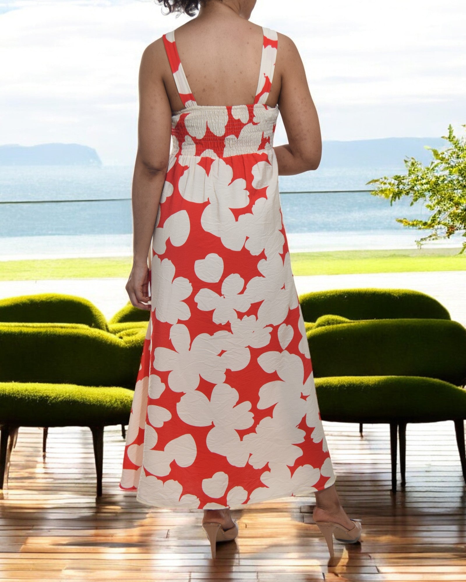Ladies Front Slit Dress - Orange And Cream - StylePhase SA