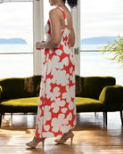 Ladies Front Slit Dress - Orange And Cream - StylePhase SA