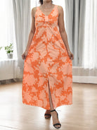 Ladies Front Slit Dress - Orange Floral - StylePhase SA
