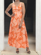 Ladies Front Slit Dress - Orange Floral - StylePhase SA