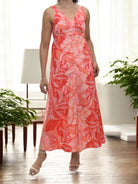 Ladies Front Slit Dress - Peach Floral - StylePhase SA