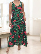 Ladies Front Slit Dress - Red Floral - StylePhase SA