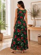 Ladies Front Slit Dress-Red Floral - StylePhase SA