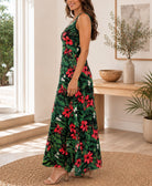 Ladies Front Slit Dress-Red Floral - StylePhase SA
