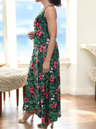 Ladies Front Slit Dress - Red Floral - StylePhase SA
