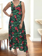 Ladies Front Slit Dress - Red Floral - StylePhase SA