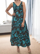Ladies Front Slit Dress - Teal Floral - StylePhase SA