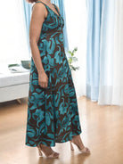Ladies Front Slit Dress - Teal Floral - StylePhase SA