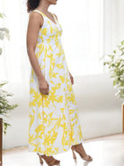 Ladies Front Slit Dress - Yellow Floral - StylePhase SA