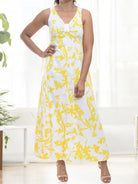 Ladies Front Slit Dress - Yellow Floral - StylePhase SA