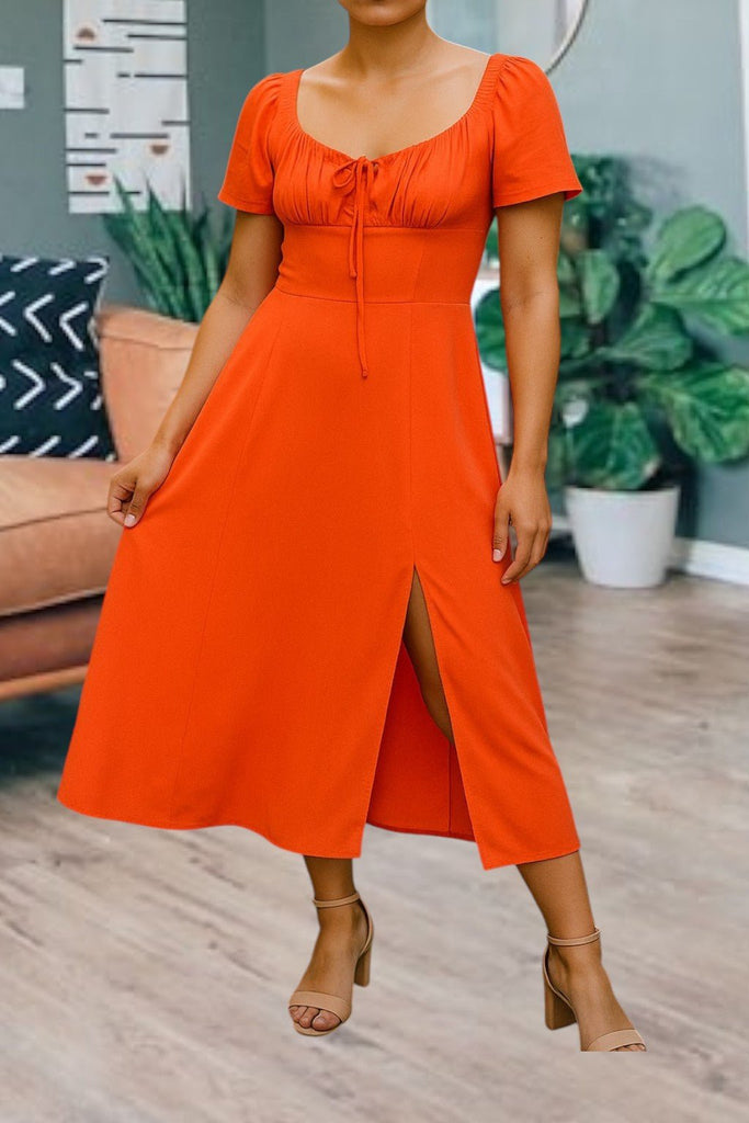 Ladies Front Slit Orange Dress - StylePhase SA