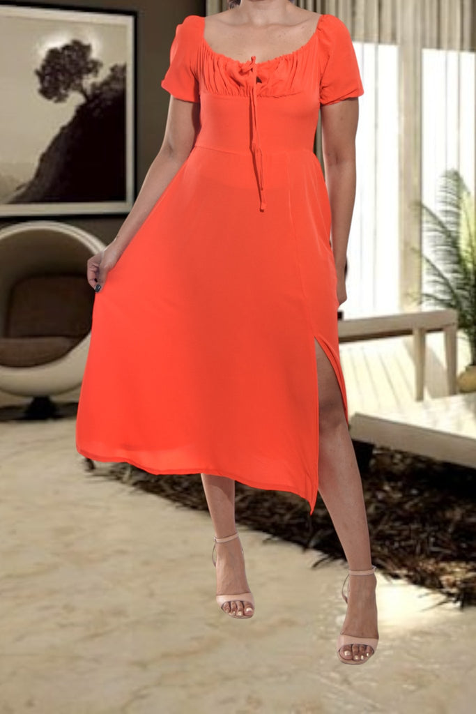 Ladies Front Slit Orange Dress - StylePhase SA