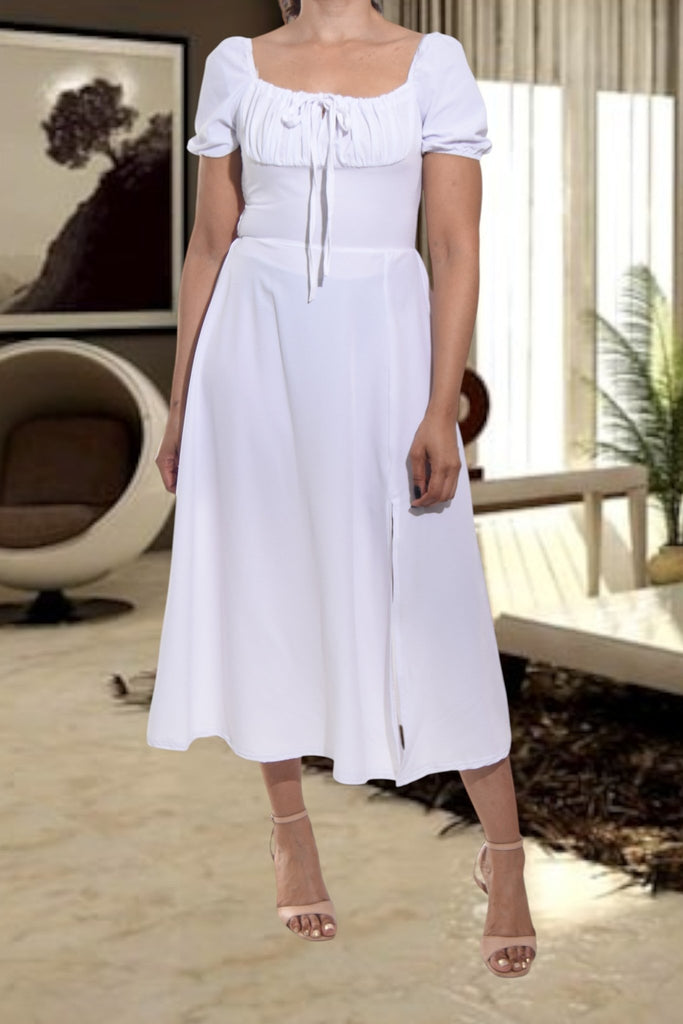 Ladies Front Slit White Dress - StylePhase SA