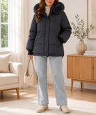 Ladies Fur Collar Jacket -Black - StylePhase SA
