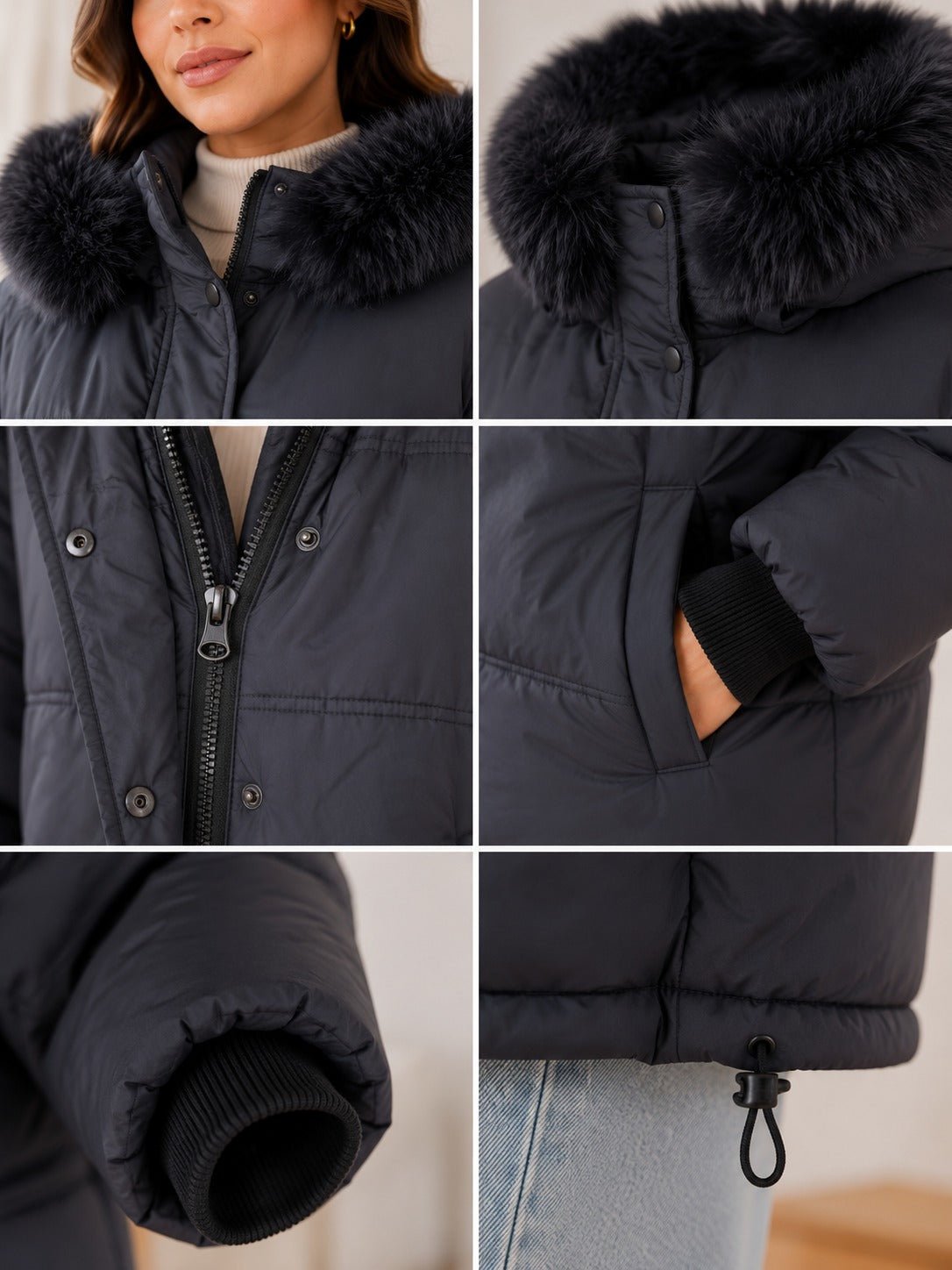 Ladies Fur Collar Jacket -Black - StylePhase SA