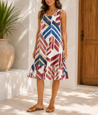 Ladies Geometric Print Multicolor Ruffled Hem Dress - StylePhase SA