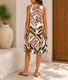 Ladies Geometric Print Ruffled Hem Dress -Green - StylePhase SA