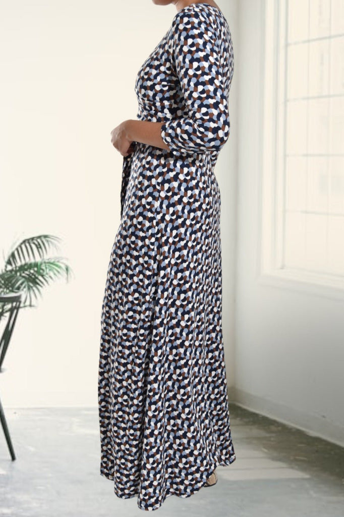 Ladies Geometric Print Tie Maxi Dress - StylePhase SA
