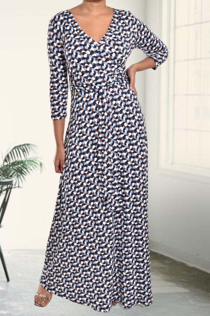 Ladies Geometric Print Tie Maxi Dress - StylePhase SA